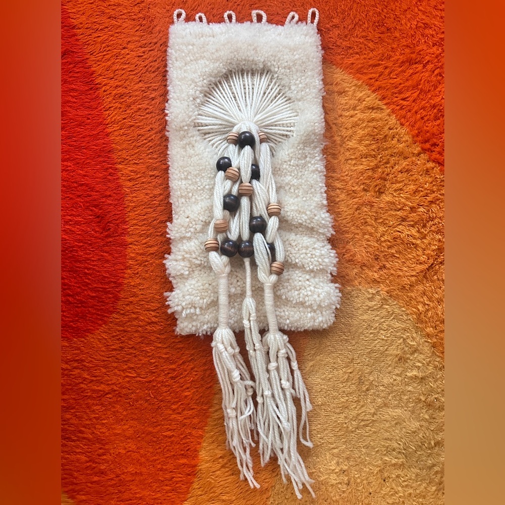 Vintage 70s Macrame Latch Hook Rug Wall Art Tapestry Home Decor